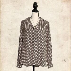 H&M White and Brown Patterned Top